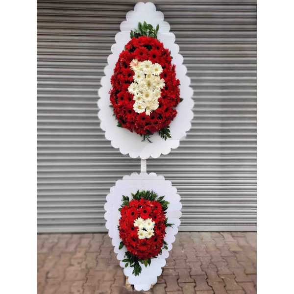 Çift Katlı Kırmızı&Beyaz Gerbera Açılış & Düğün Çelenk